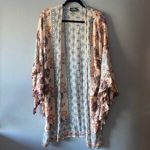 Angie Floral Kimono with Blue Accents